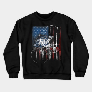 Fishing American Flag  USA Bass Fisherman Crewneck Sweatshirt